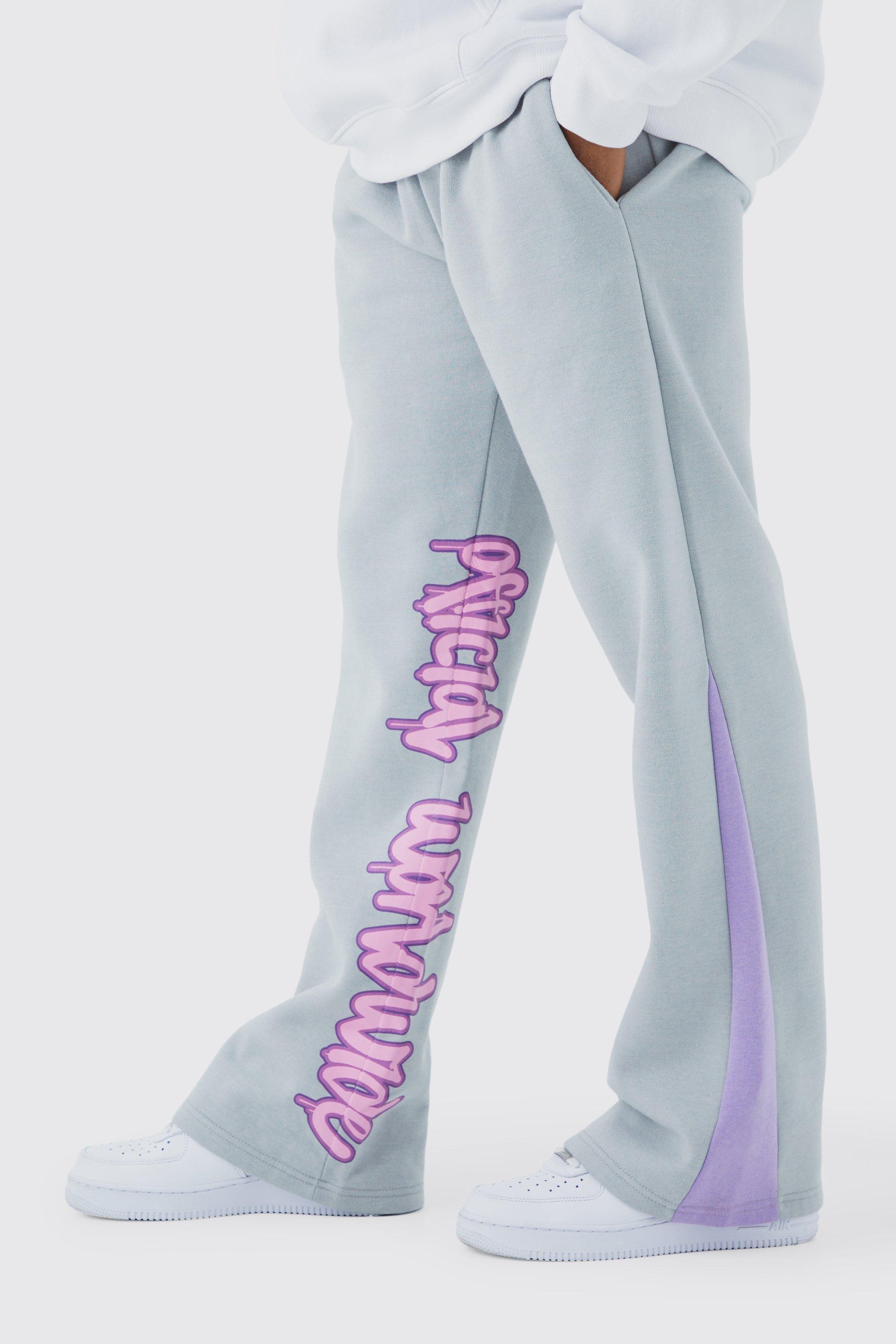 Mens Grey Graffiti Print Gusset Panel Joggers, Grey